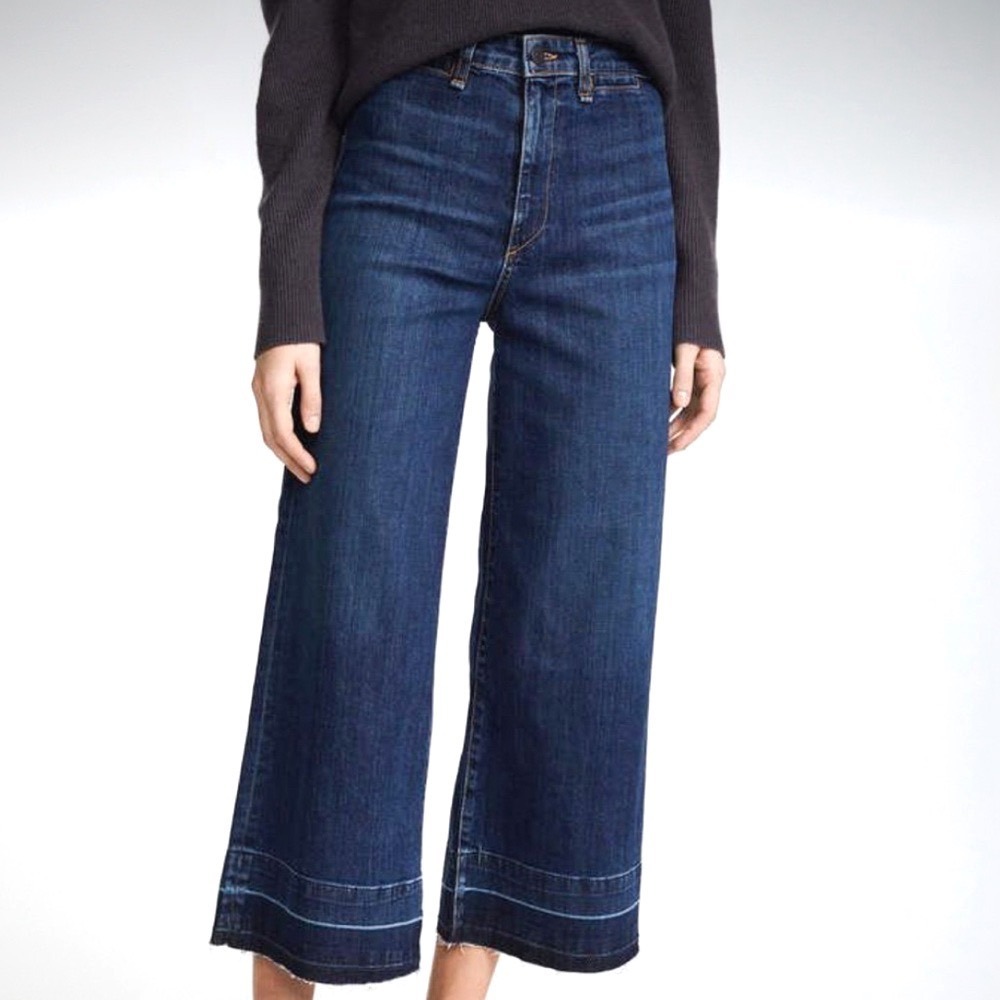 Veronica Beard Jeans Wide-Leg Jeans Gaucho Ali Cropped High Rise Sz 26 Boho‎